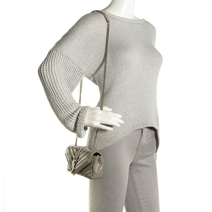 Saint Laurent Patent Chevron Mini V Flap Chain Shoulder Bag Light Grey 2 of 8