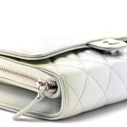 Chanel Metallic Goatskin Quilted Ombre Phone Holder Wallet on Removable Chain Grey Green 13 of 13