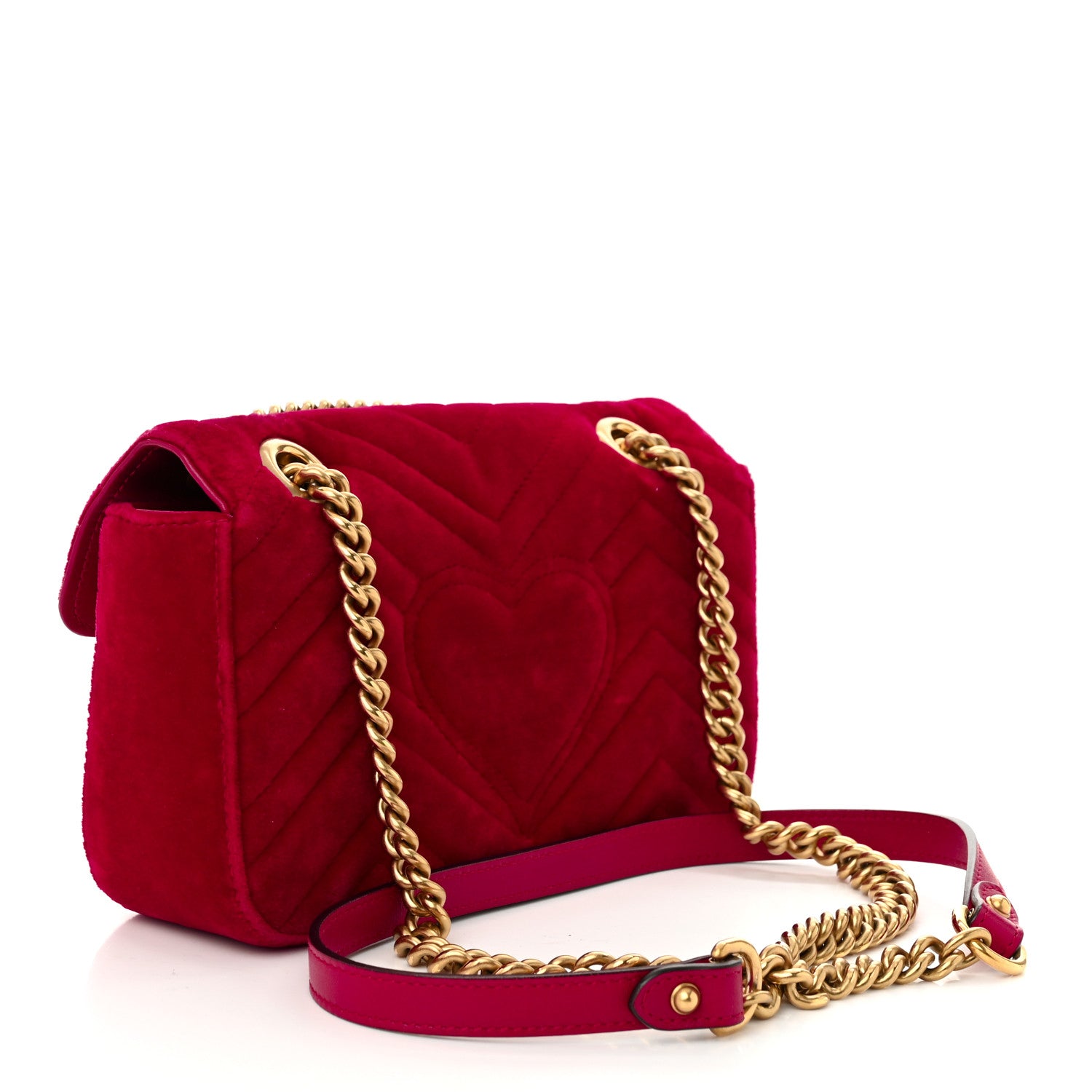 Gucci Velvet Matelasse Mini GG Marmont Shoulder Bag Hibiscus Red 3 of 10