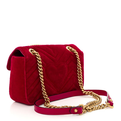 Gucci Velvet Matelasse Mini GG Marmont Shoulder Bag Hibiscus Red 3 of 10