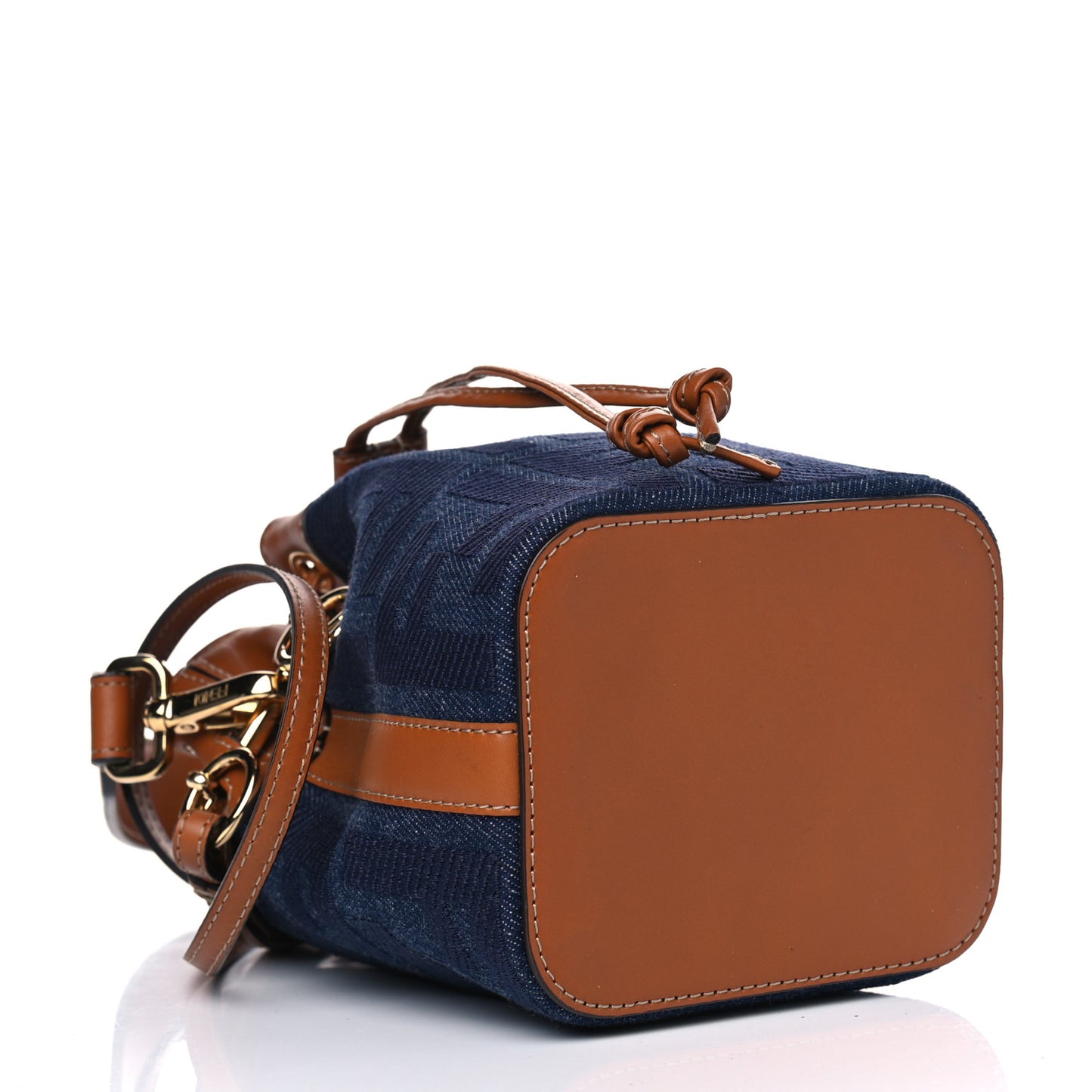 Denim Vitello King F is Fendi FF Embroidered Mini Mon Tresor Bucket Bag Blue Cuoio
