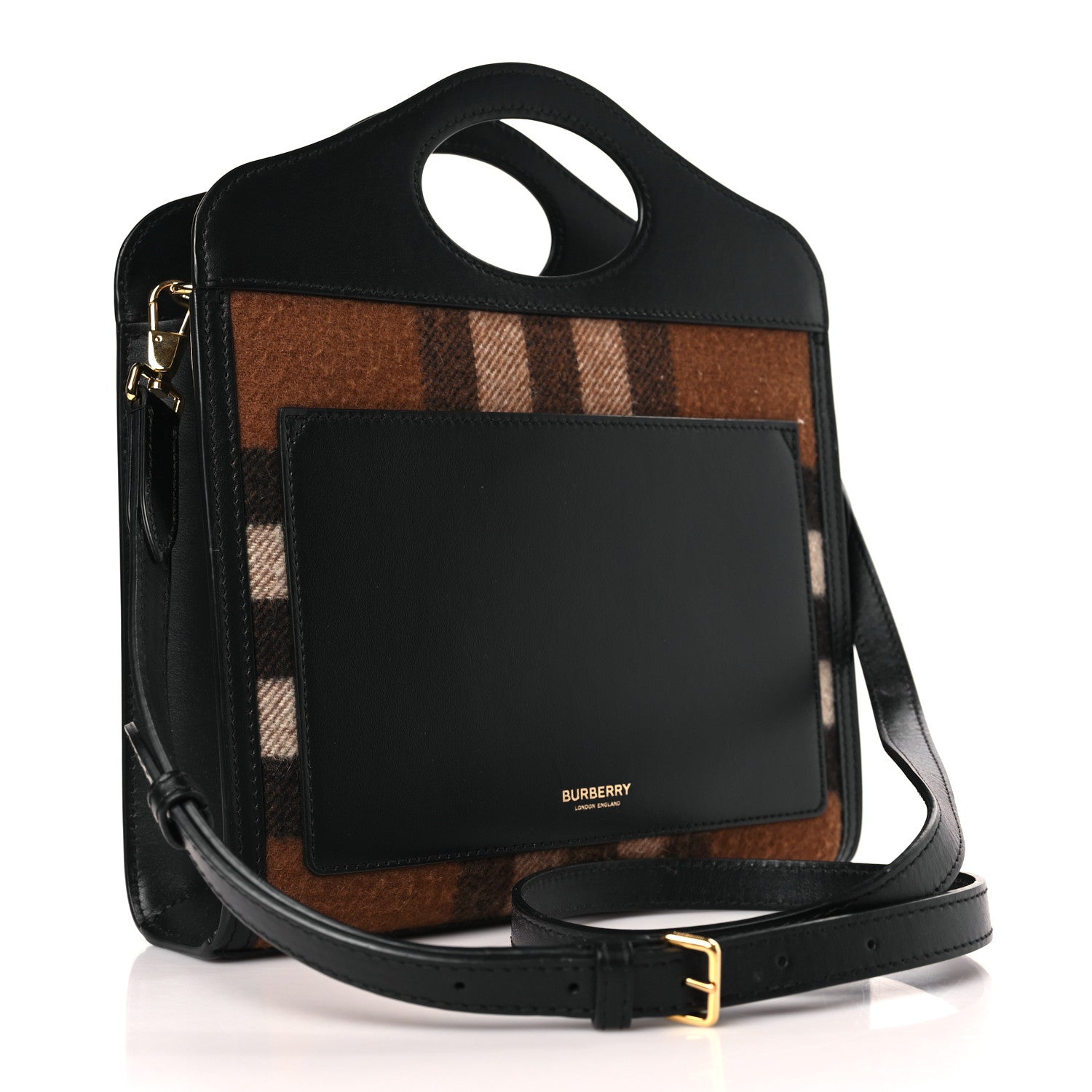 Burberry Smooth Calfskin Cashmere Check Mini Pocket Bag Brown 3 of 9
