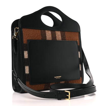 Burberry Smooth Calfskin Cashmere Check Mini Pocket Bag Brown 3 of 9