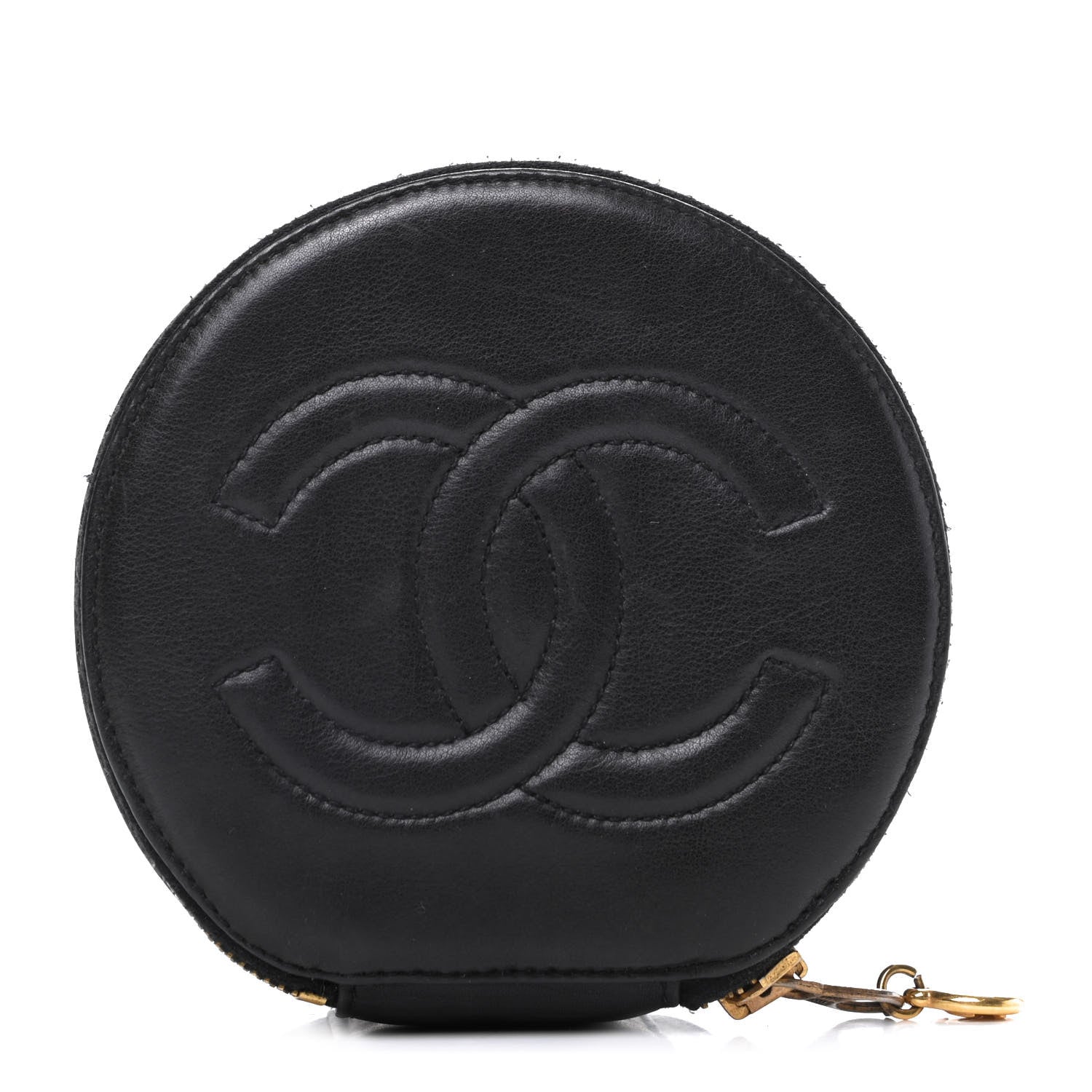 Chanel Lambskin Round Jewelry Travel Case Black 1 of 7