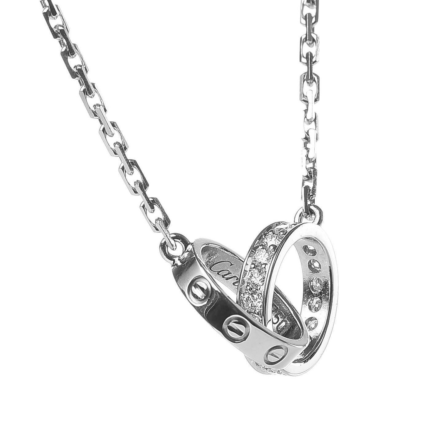 18K White Gold Diamond Interlocking LOVE Necklace