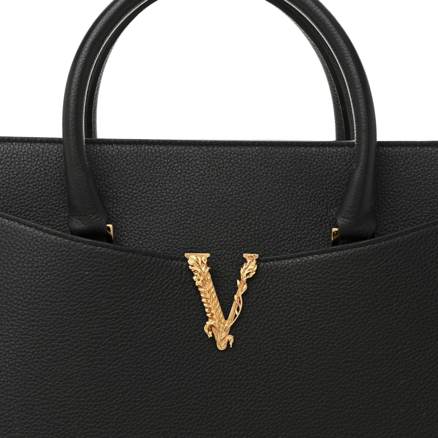 Grained Calfskin Large Virtus Top Handle Shoulder Bag Black