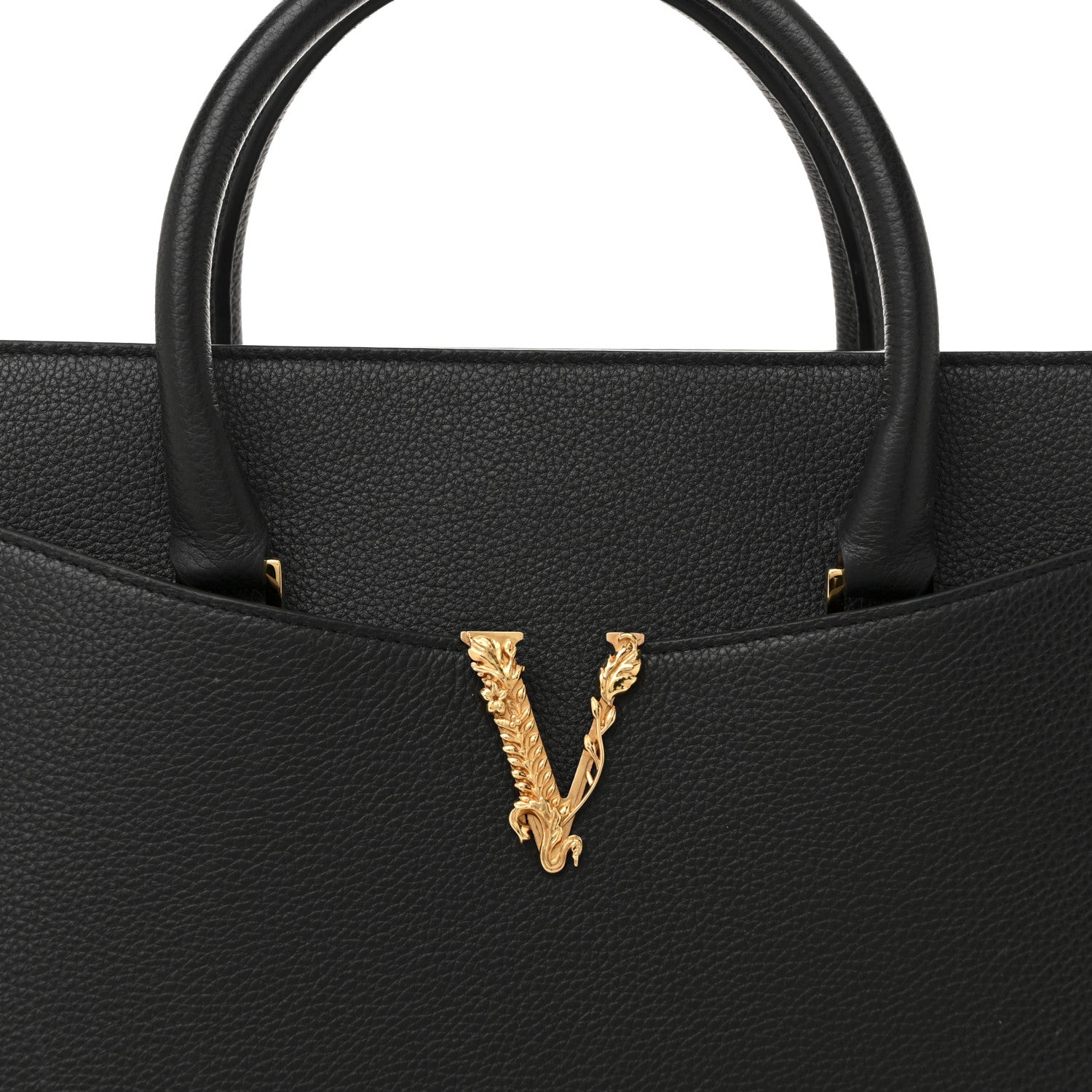 Versace Grained Calfskin Large Virtus Top Handle Shoulder Bag Black 7 of 15