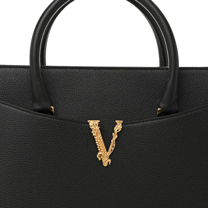 Versace Grained Calfskin Large Virtus Top Handle Shoulder Bag Black 7 of 15