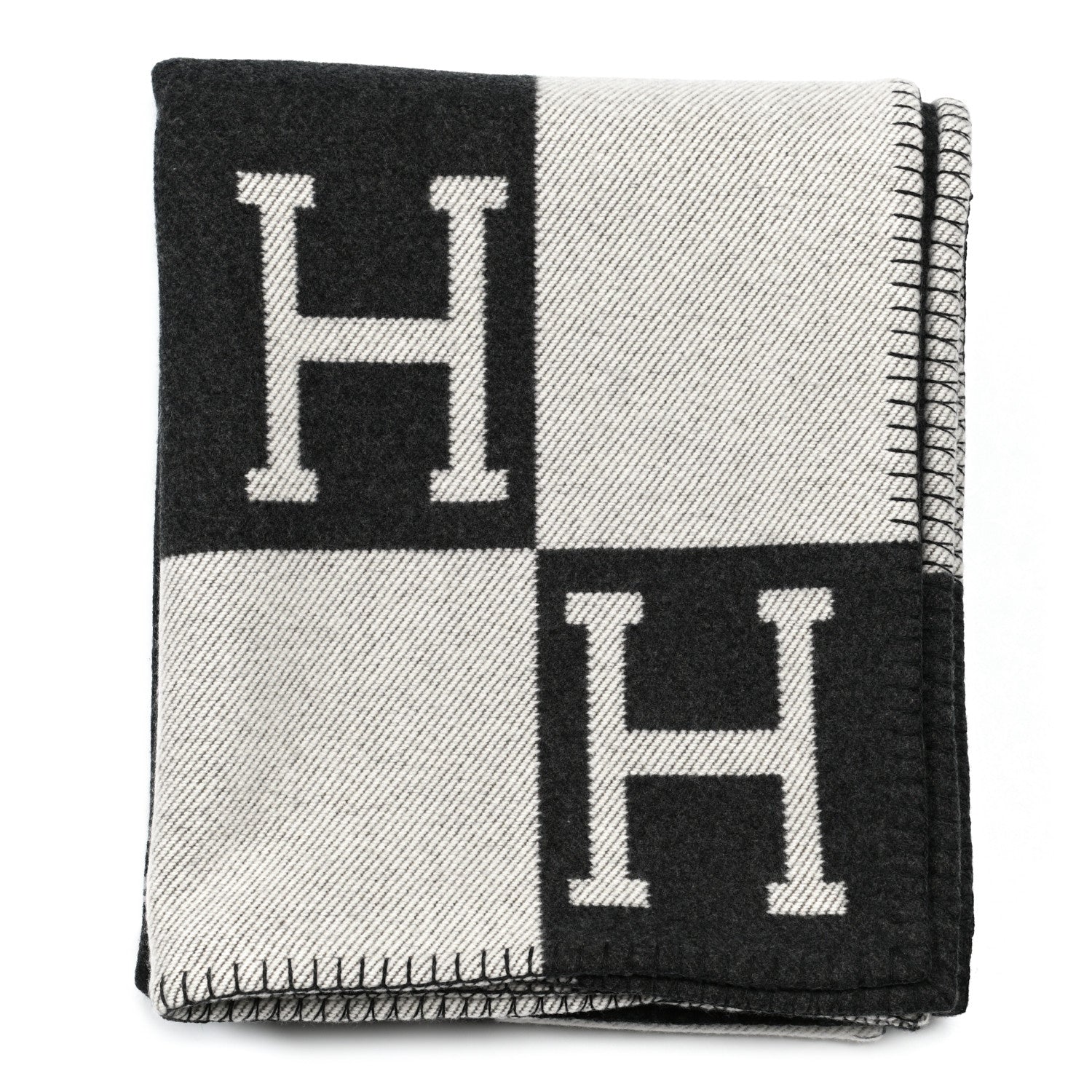 Hermes Wool Cashmere Avalon Blanket Ecru Gris Fonce 1 of 3