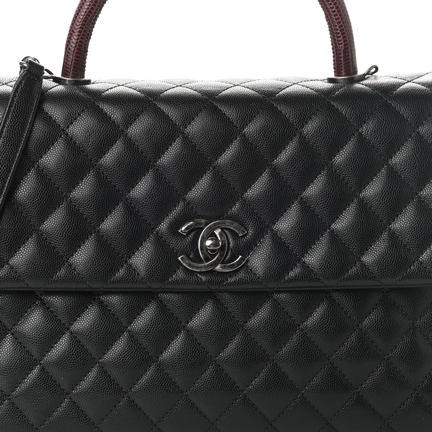 Caviar Lizard Quilted Medium Coco Handle Flap Black