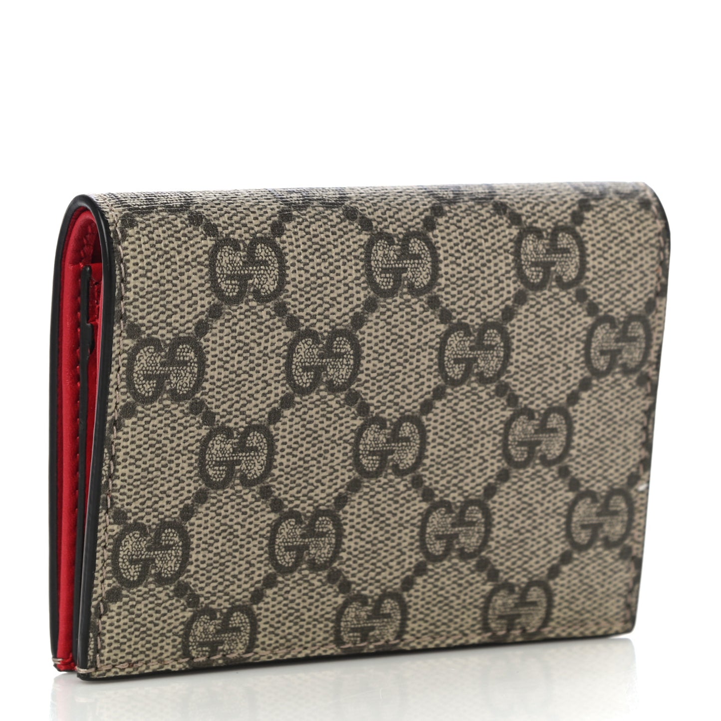 GG Supreme Monogram Cherry Embellished Card Case Wallet Hibiscus Red