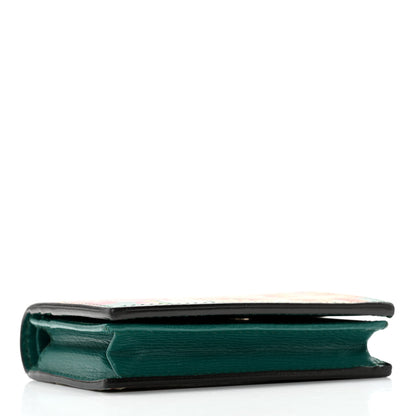 Gucci Shangai Calfskin Blooms Print Card Case Wallet Clear Bright Emerald Multicolor 4 of 14