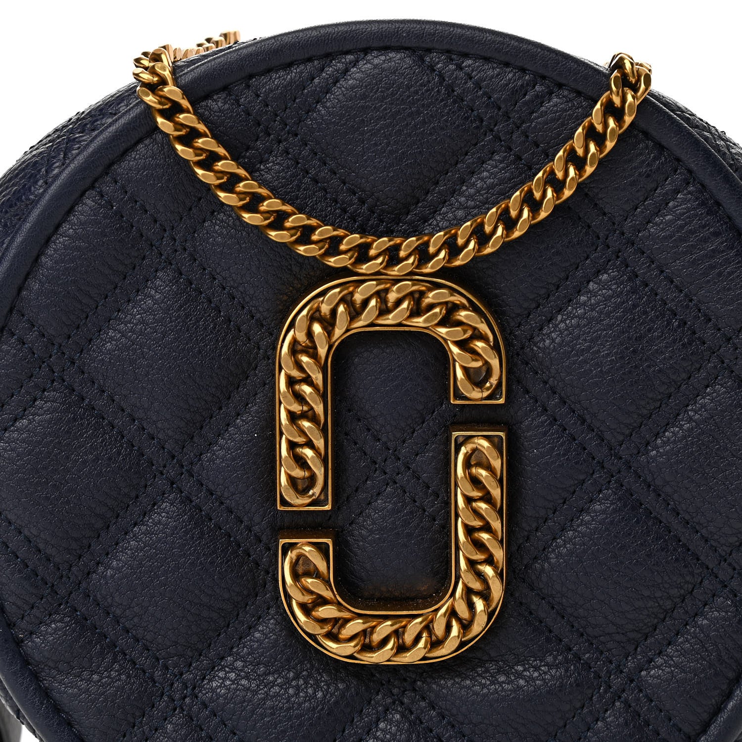 Marc Jacobs Grained Calfskin Quilted The Status Round Crossbody Navy 8 of 10