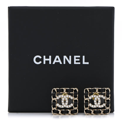 Chanel Crystal Lambskin Chain Sergeant Chanel Stud Earrings Black Gold 5 of 5