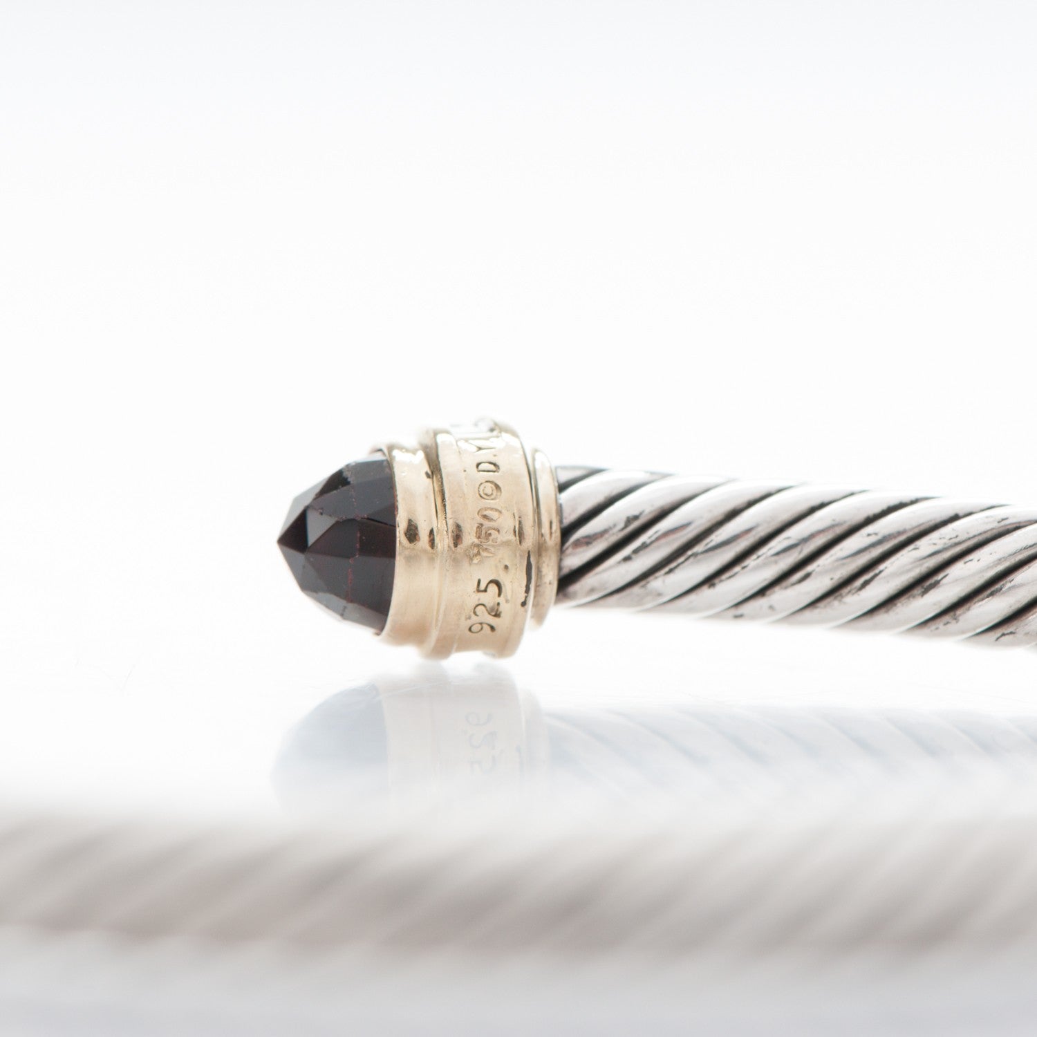 David Yurman Sterling Silver 18K Yellow Gold Diamond Garnet 5mm Cable Classics Bracelet 4 of 4
