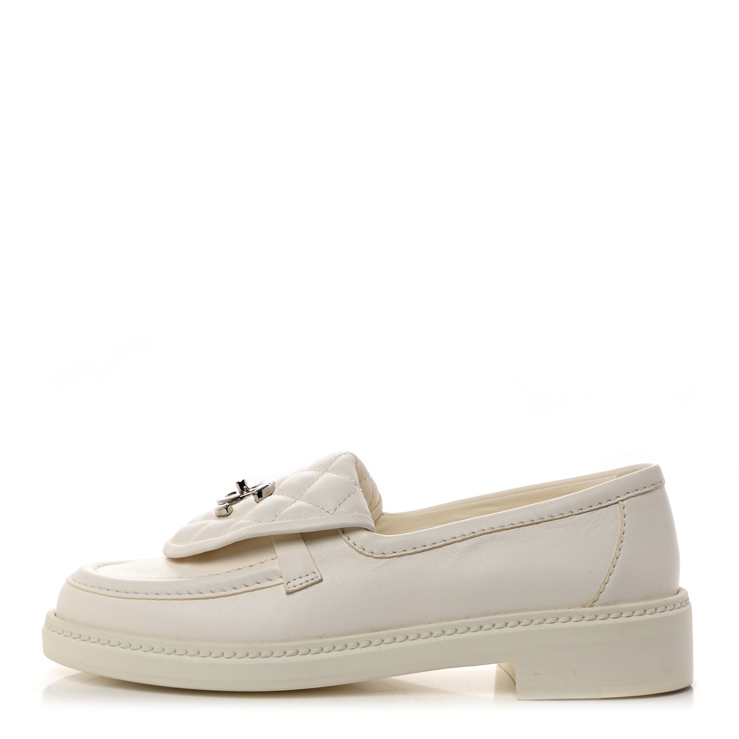Chanel Shiny Lambskin Quilted CC Turnlock Loafers 36 White 1 of 10