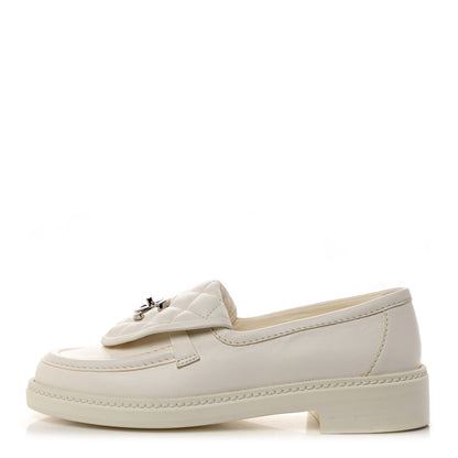 Chanel Shiny Lambskin Quilted CC Turnlock Loafers 36 White 1 of 10
