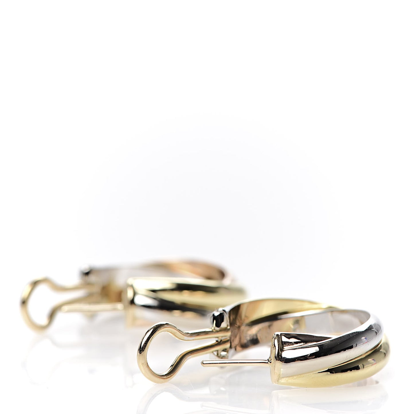 18K Pink Yellow White Gold 9.5mm Trinity Hoop Earrings