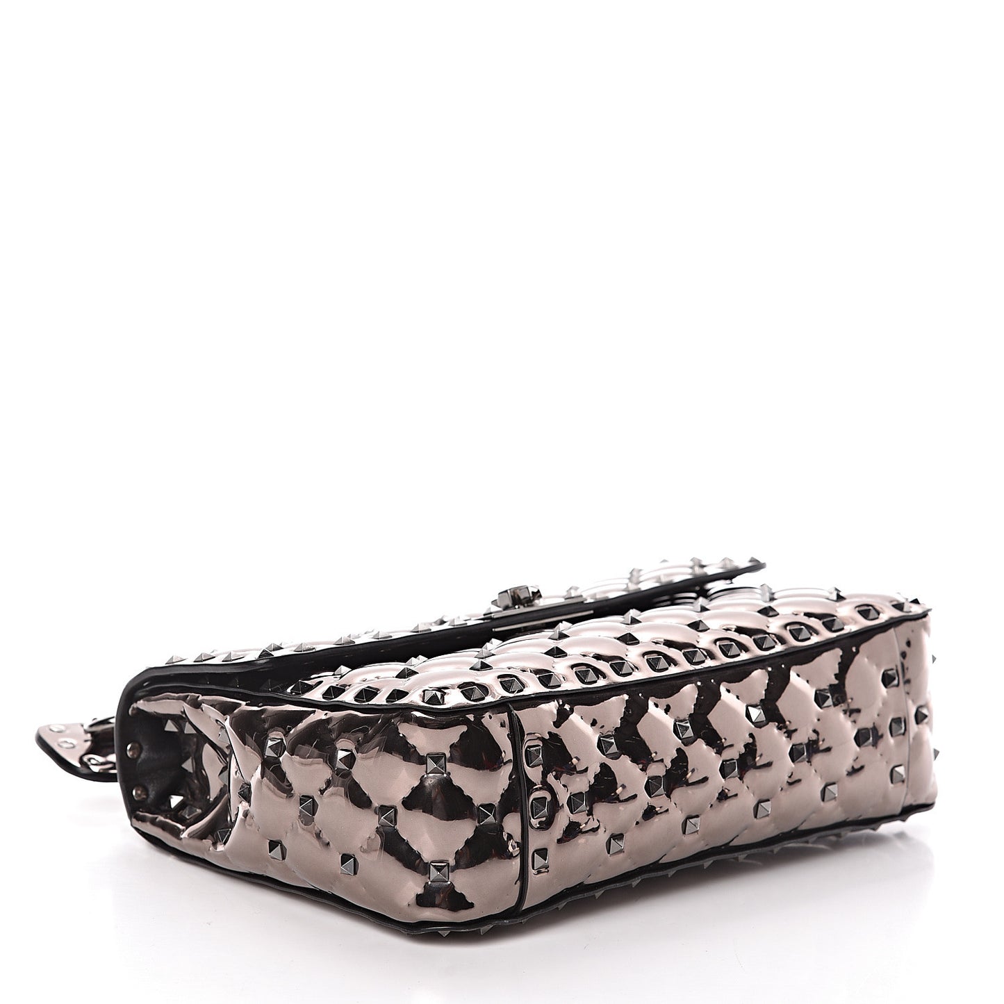 Metallic Patent Medium Rockstud Spike Shoulder Bag Rutenio