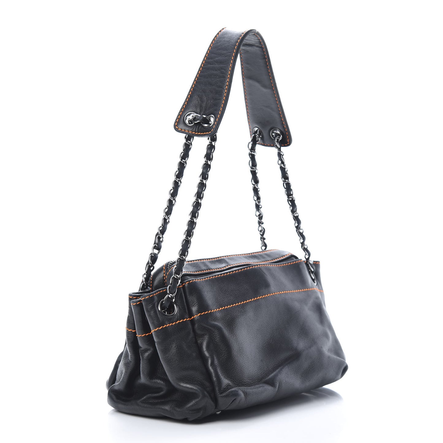 Lambskin Lax Accordion Hobo Black Orange