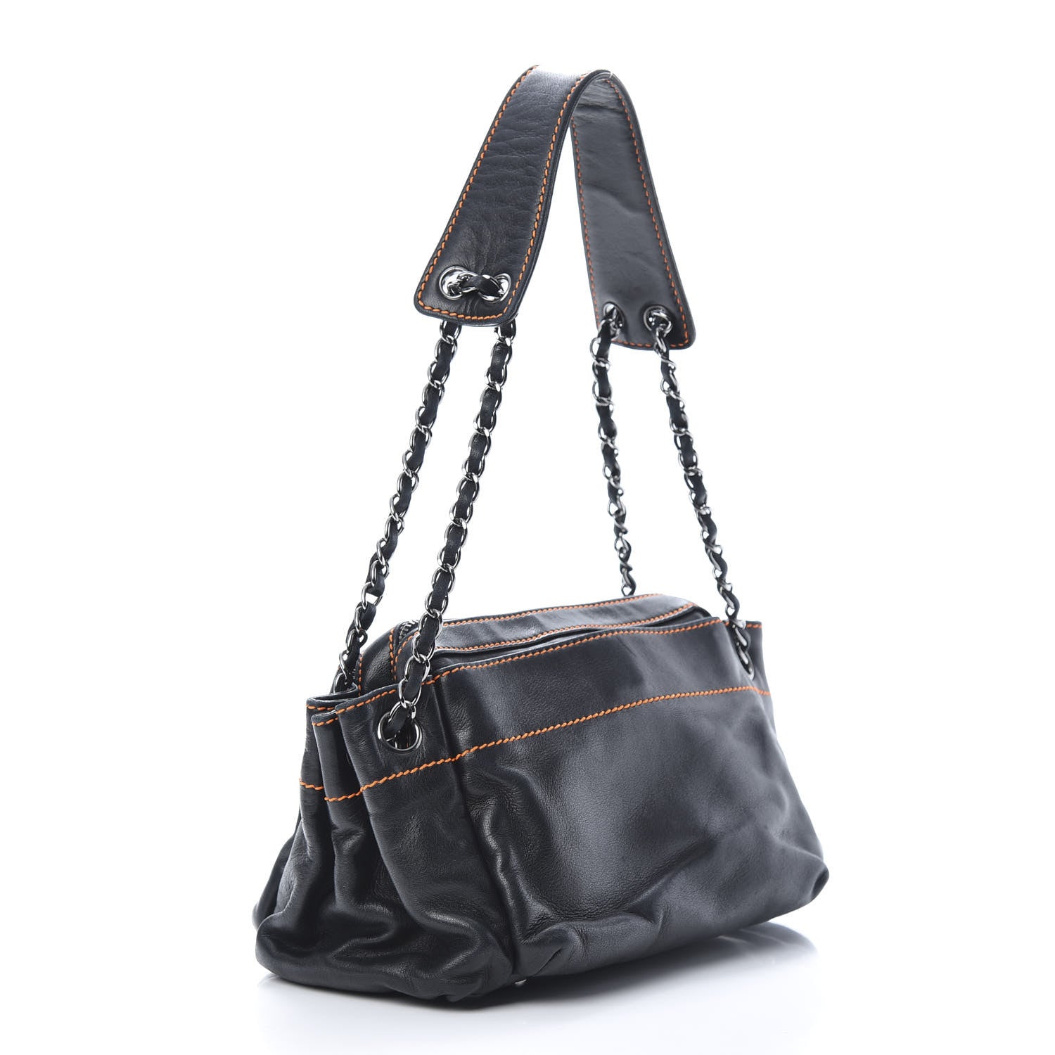 Chanel Lambskin Lax Accordion Hobo Black Orange 3 of 12