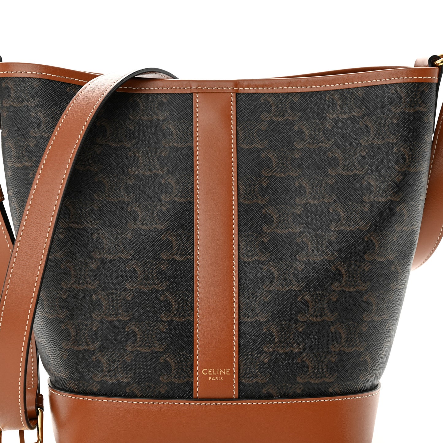 Triomphe Canvas Calfskin Small Bucket Bag Tan