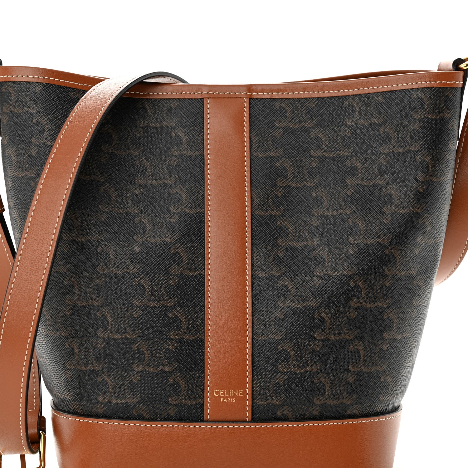 Celine Triomphe Canvas Calfskin Small Bucket Bag Tan 8 of 10