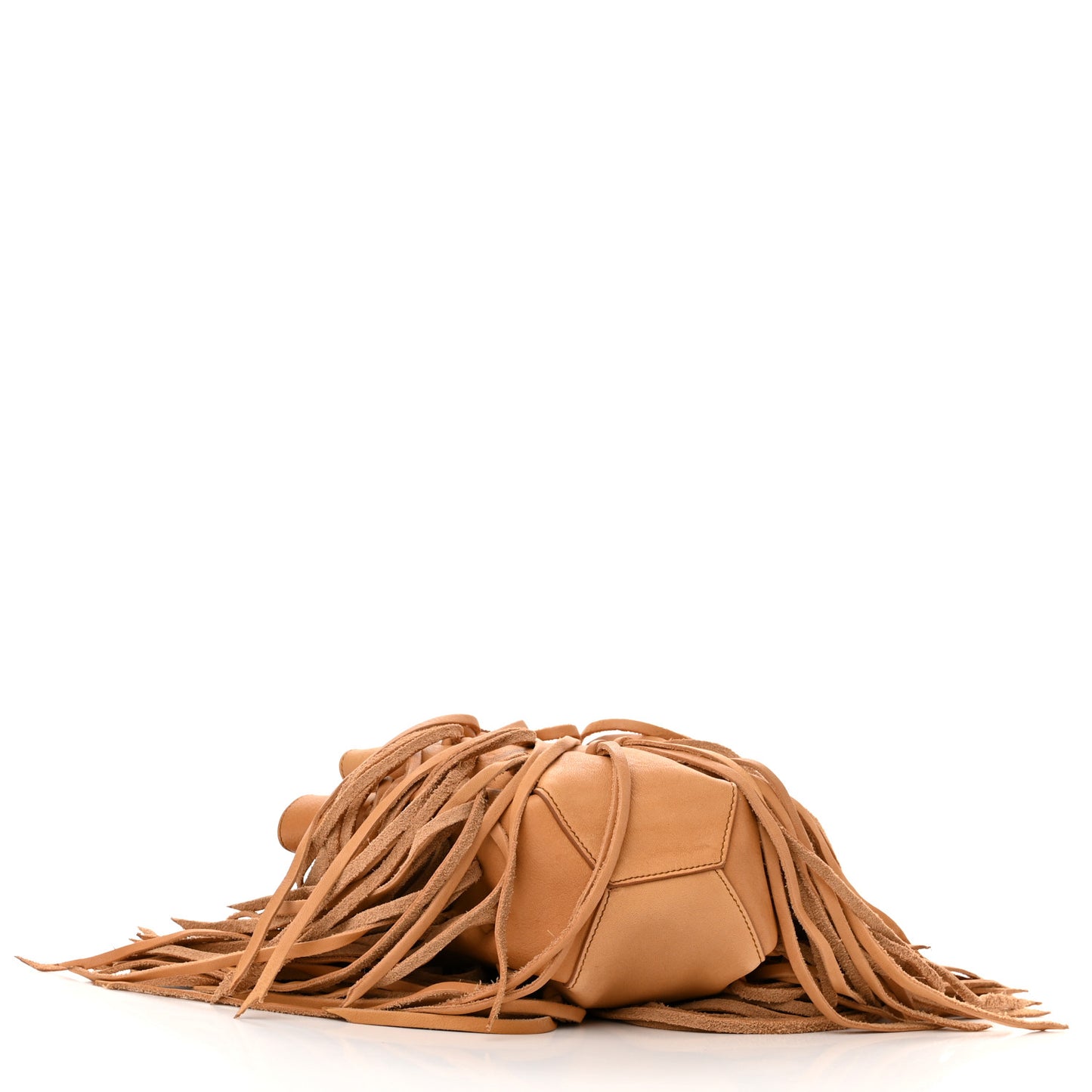 Calfskin Fringe Monogram Mini Bourse Bucket Bag Tan