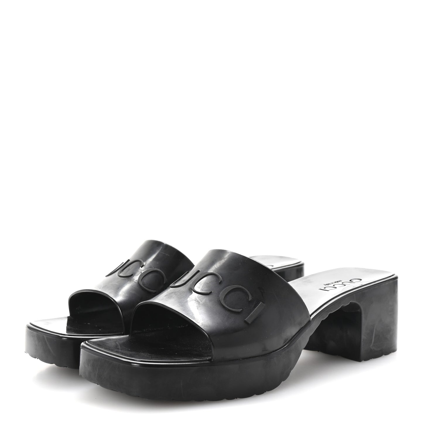Rubber Gucci Logo Womens Platform 20/60mm Slide Sandals 37 Black