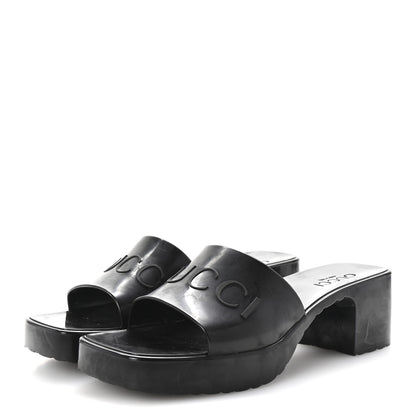 Gucci Rubber Gucci Logo Womens Platform 20/60mm Slide Sandals 37 Black 4 of 9