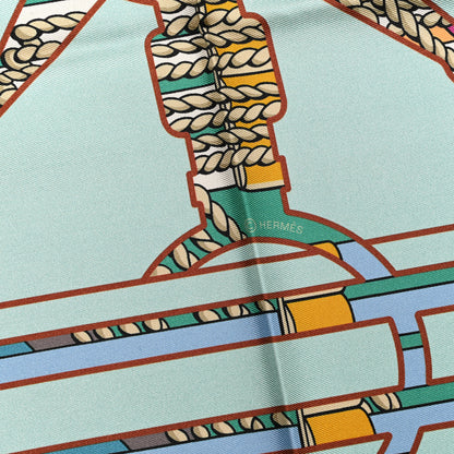 Hermes Silk Tatersale en Zig Zag Double Face Scarf 90 Vert D'Eau Emerald Fuchsia 5 of 5