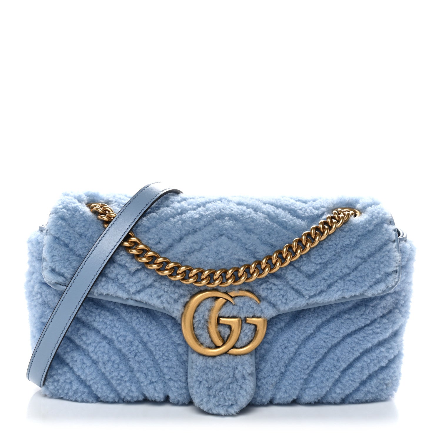 CHANEL GUCCIアルモーダ　オーセンティックブルー Gucci Merino Wool Matelasse Small GG Marmont Shoulder Bag Cadet