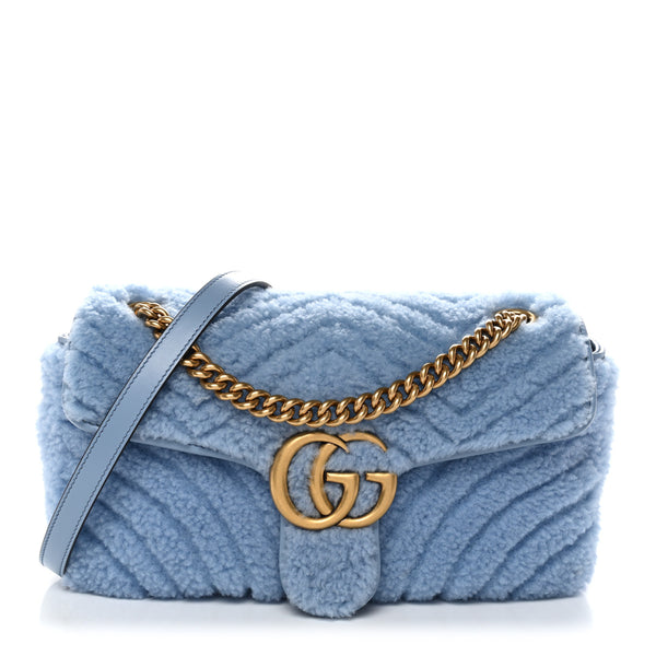 Gucci Merino Wool Matelasse Small GG Marmont Shoulder Bag Cadet