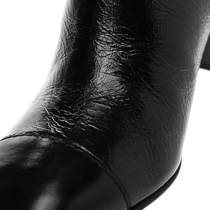 Chanel Crumpled Calfskin Cap Toe Chain Short Boots 36.5 Black 10 of 12