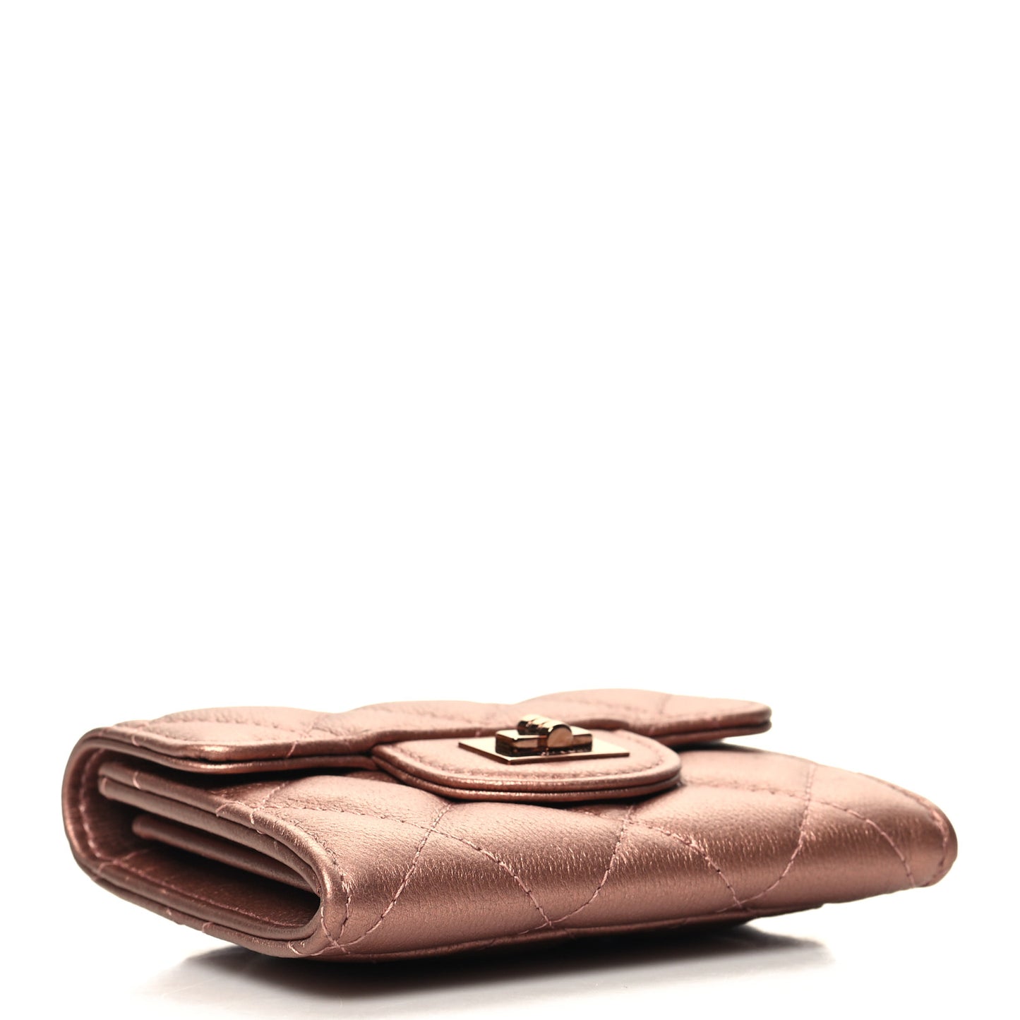 Metallic Calfskin Quilted Reissue Flap Card Holder Wallet Copper Pink