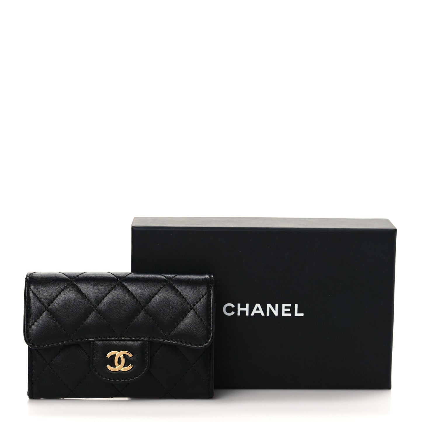 Lambskin Quilted Flap Card Holder Wallet Black