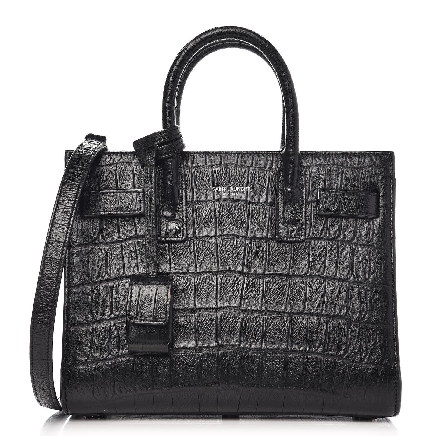 Calfskin Crocodile Embossed Nano Sac De Jour Black