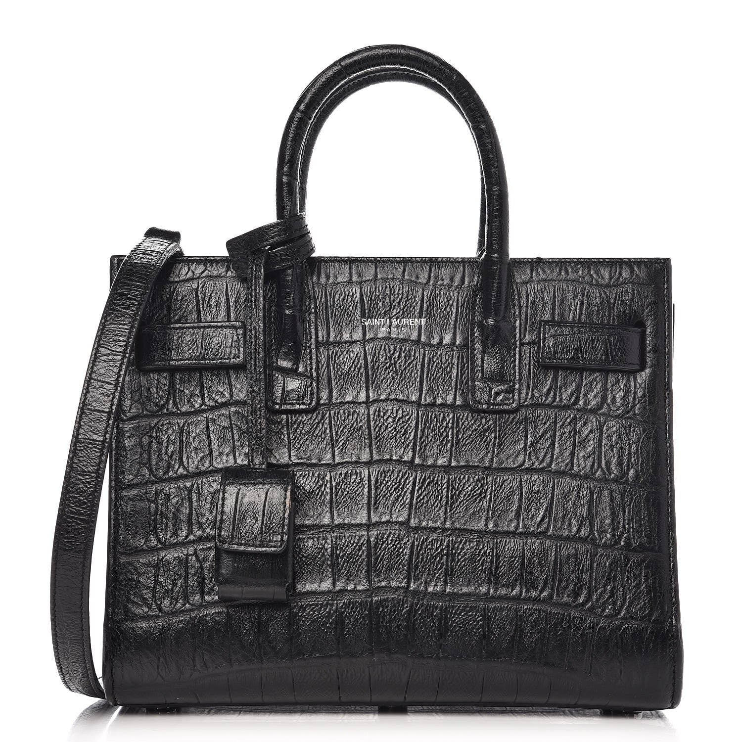 Saint Laurent Calfskin Crocodile Embossed Nano Sac De Jour Black 1 of 10