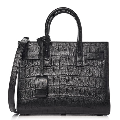 Saint Laurent Calfskin Crocodile Embossed Nano Sac De Jour Black 1 of 10