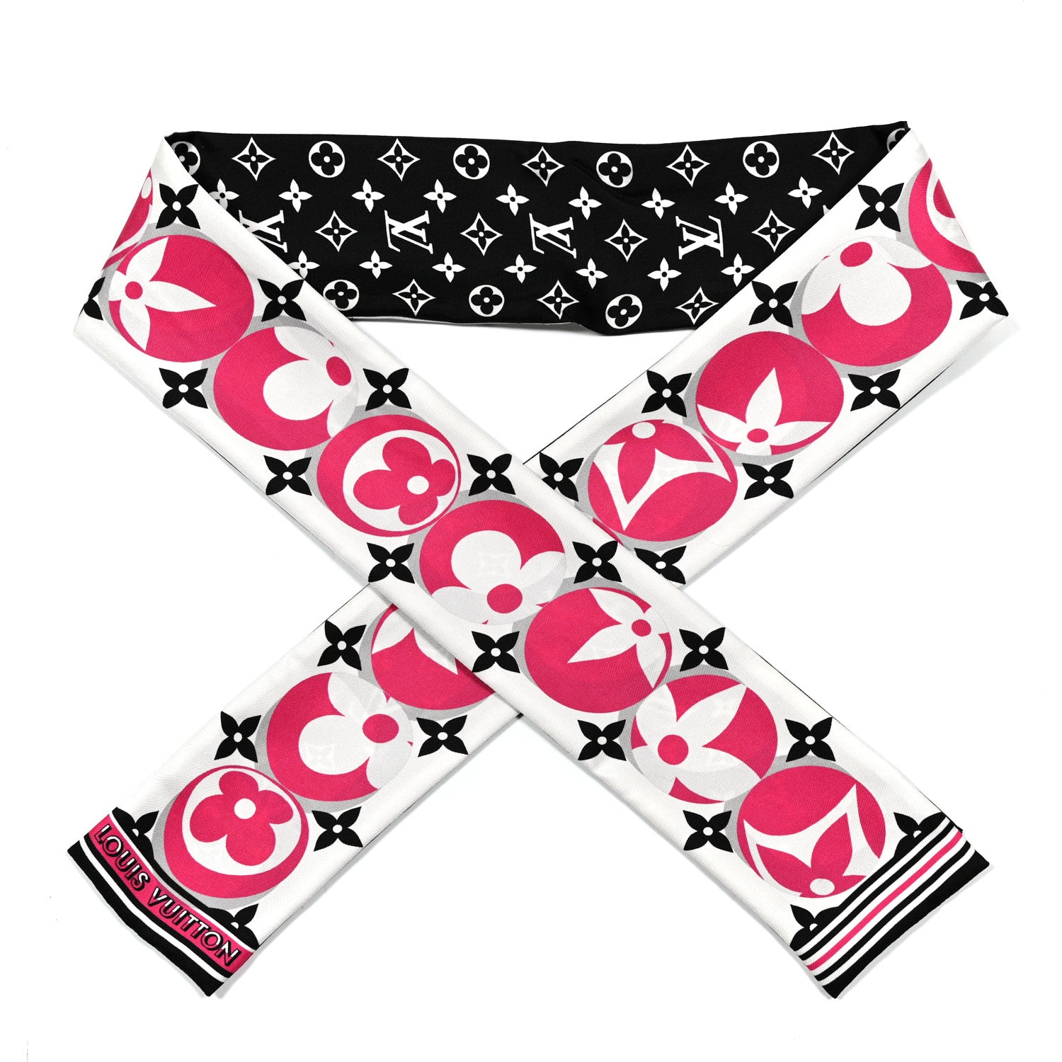 Louis Vuitton Silk Monogram Marbles Bandeau Black White Rose 1 of 4