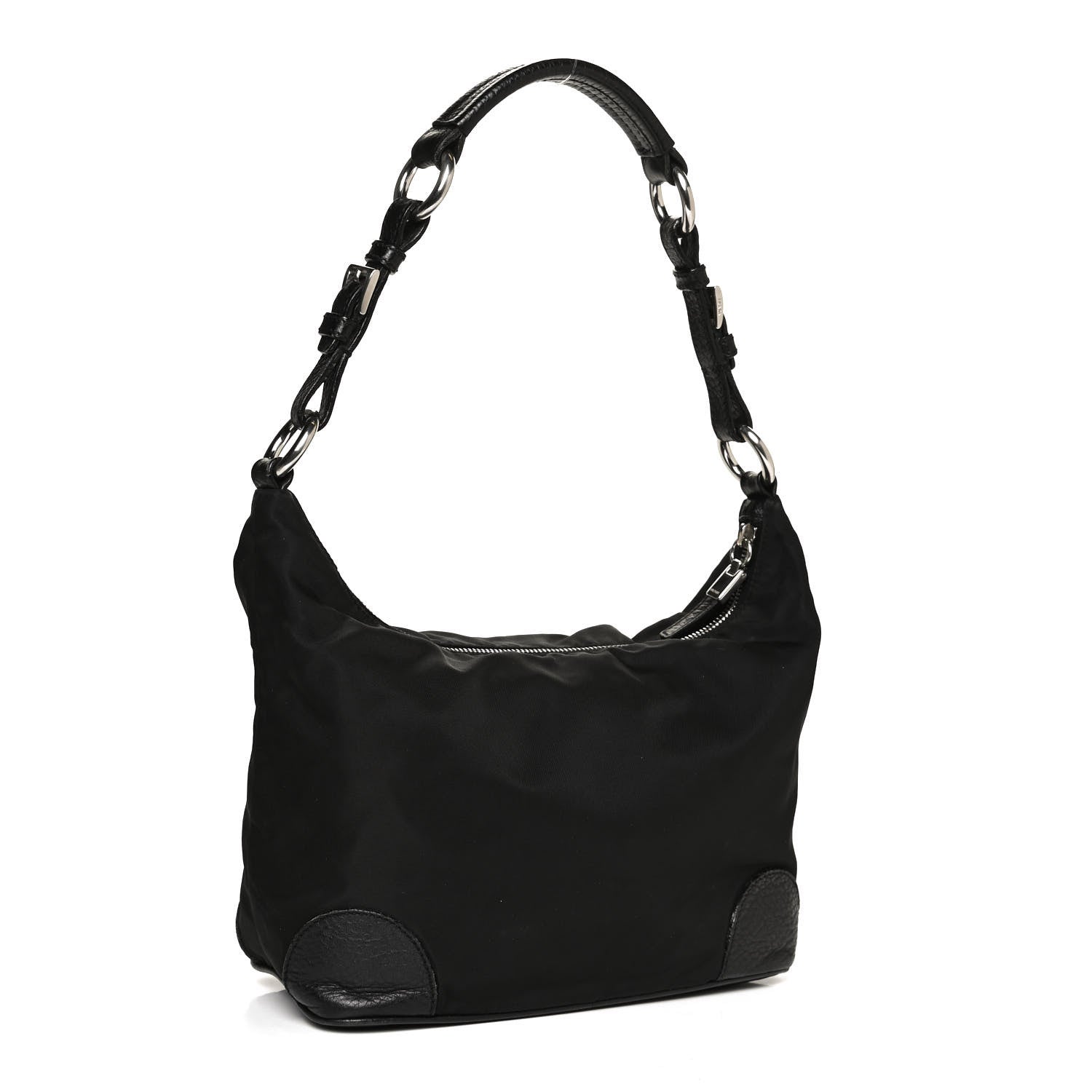 Prada Tessuto Nylon Calfskin Hobo Black 3 of 10