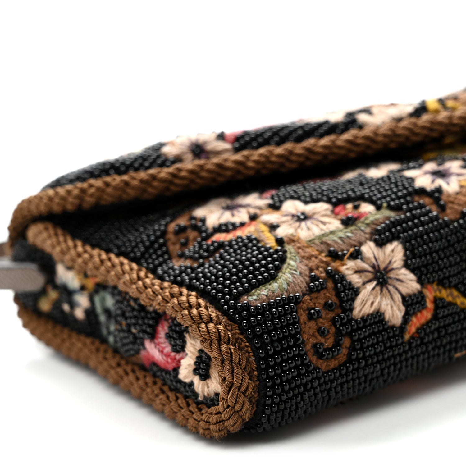Valentino Garavani Floral Embroidered Beaded Small DeVain Shoulder Bag Black Multicolor 9 of 11
