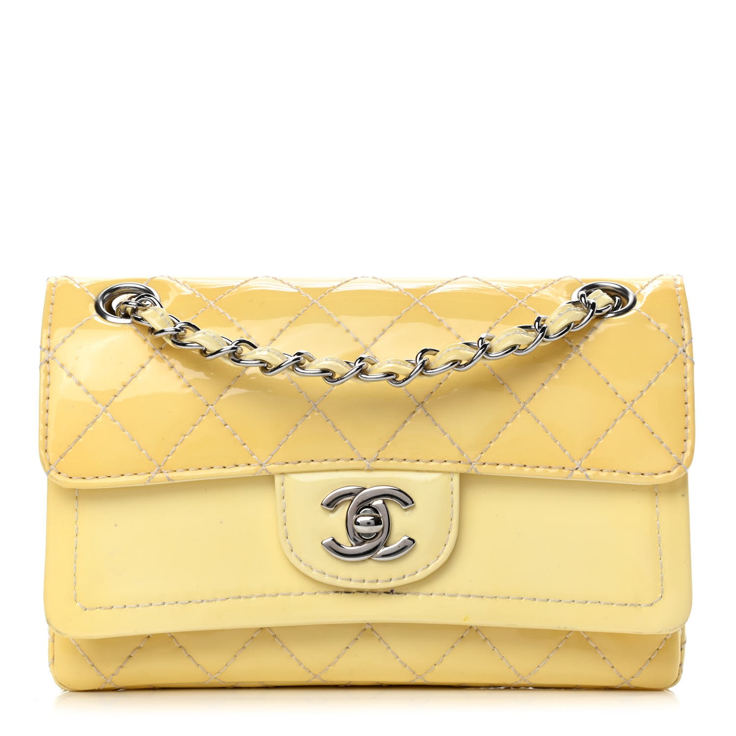 Patent Quilted Medium Double Flap Ivory