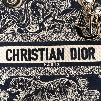 Christian Dior Canvas Toile De Jouy Reverse Embroidered Medium Lady D-Lite Navy 7 of 9