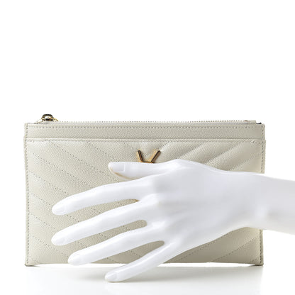 Saint Laurent Grain De Poudre Chevron Monogram Bill Pouch Crema Soft 2 of 13