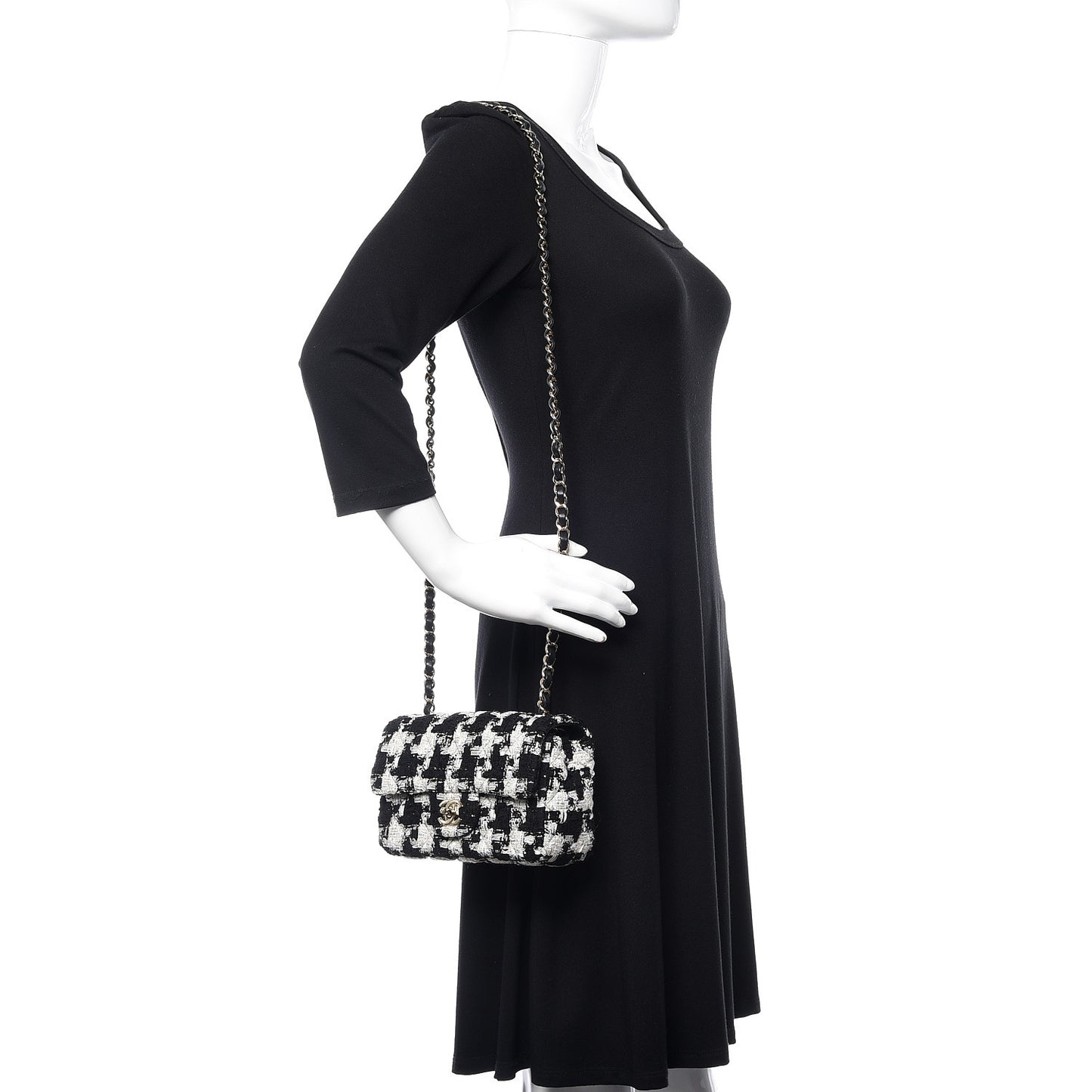Tweed Quilted Mini Rectangular Flap Black Ecru White