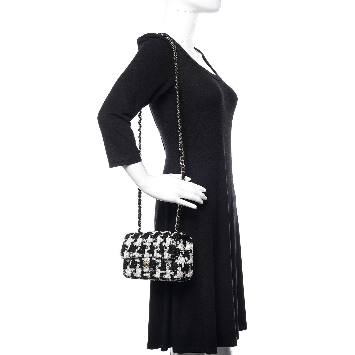 Chanel Tweed Quilted Mini Rectangular Flap Black Ecru White 2 of 12