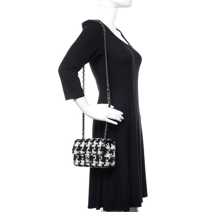 Chanel Tweed Quilted Mini Rectangular Flap Black Ecru White 2 of 12