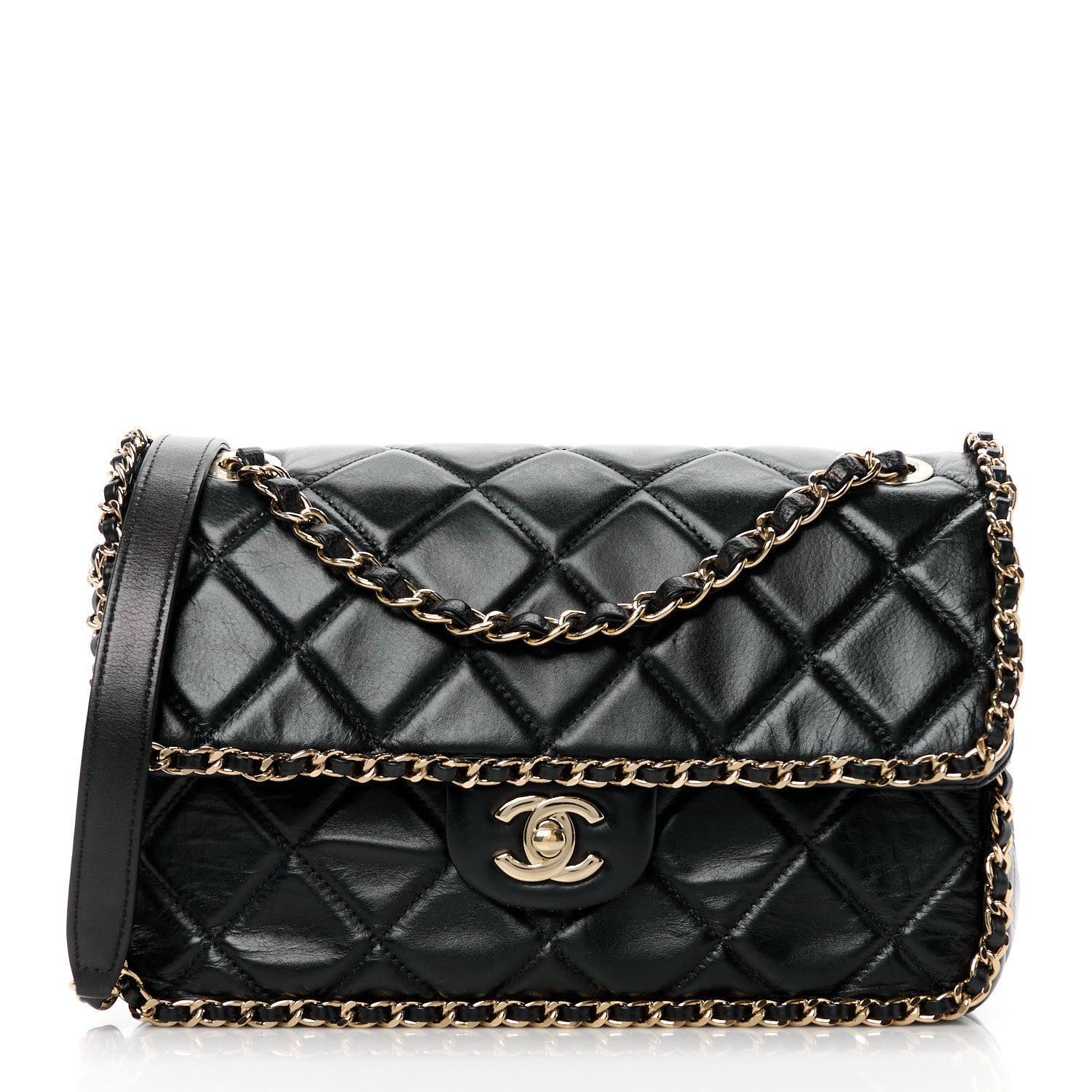 Chanel Crumpled Calfskin Medium Chain All Over Flap Black 1 of 12