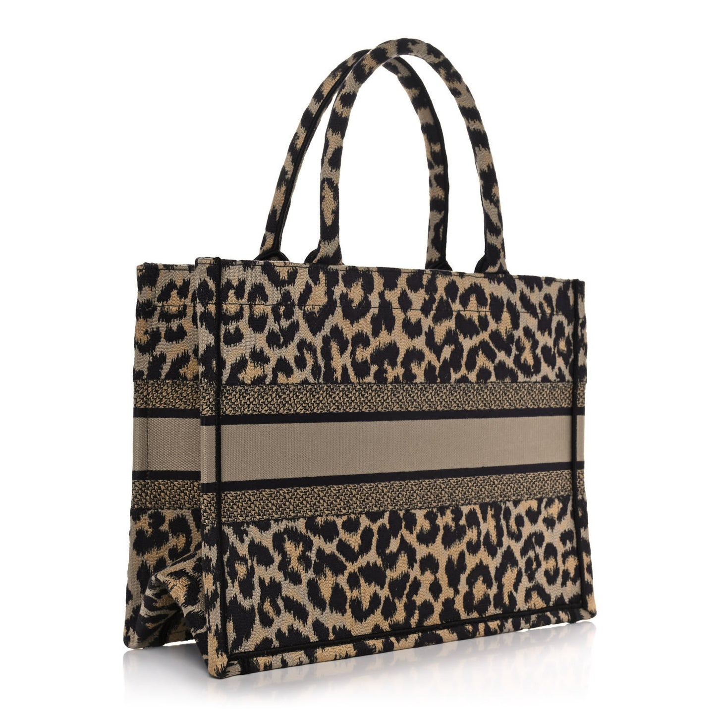 Canvas Mizza Embroidered Medium Leopard Book Tote Beige